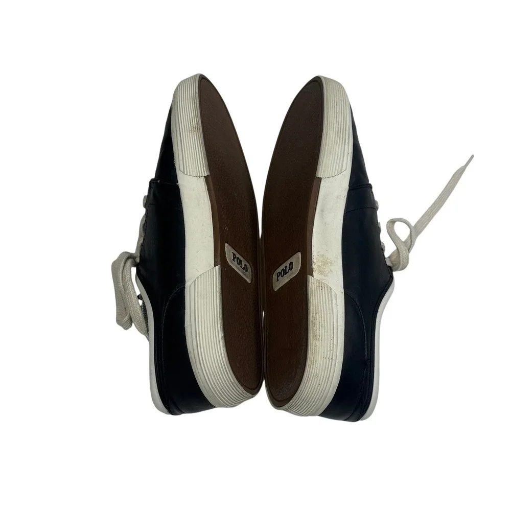 Polo Ralph Lauren Faxon Low Mens Black Leather Sneakers Shoes‎ Size 12 D K16